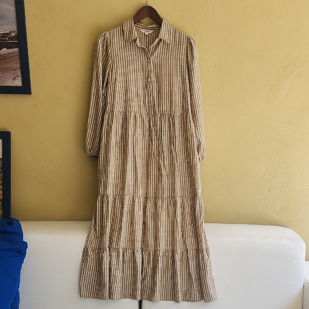 Max Studio Bohemian Beige Striped Long Sleeve Dress - Picture 8 of 16